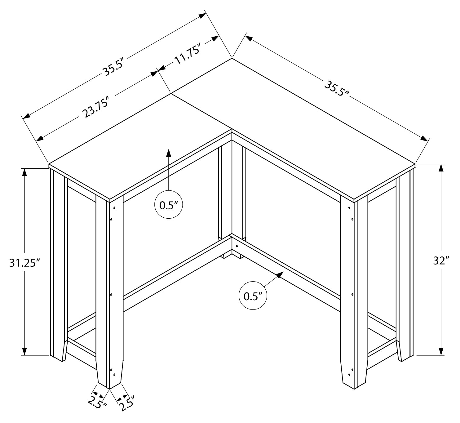 TABLE D'APPOINT - 36" / CONSOLE EN COIN CERISIER ( Meuble Mtl ) 