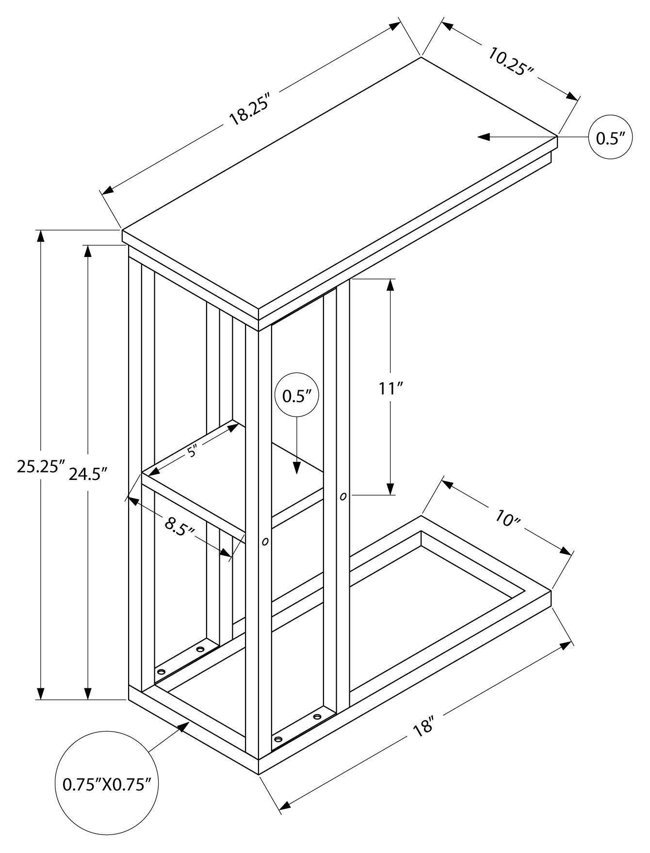 TABLE D'APPOINT - 25"H / ESPRESSO / METAL NOIR ( Meuble Mtl ) 