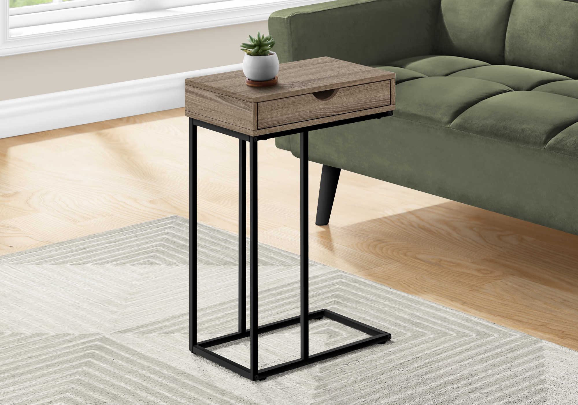 TABLE D'APPOINT - 25"H / TAUPE FONCE / METAL NOIR ( Meuble Mtl ) 