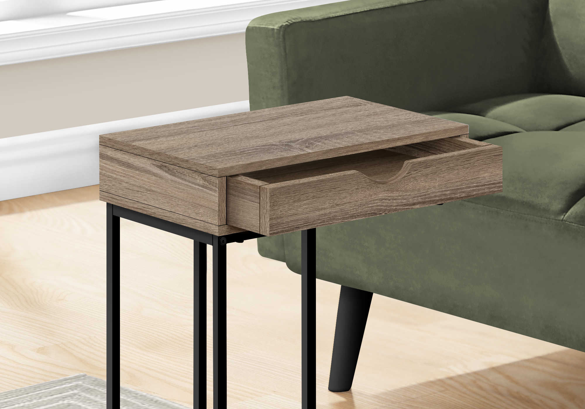 TABLE D'APPOINT - 25"H / TAUPE FONCE / METAL NOIR ( Meuble Mtl ) 