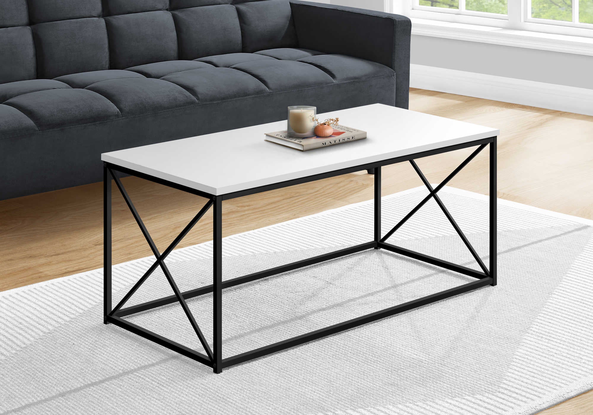 TABLE BASSE - 40"L / BLANC / METAL NOIR ( Meuble Mtl ) 