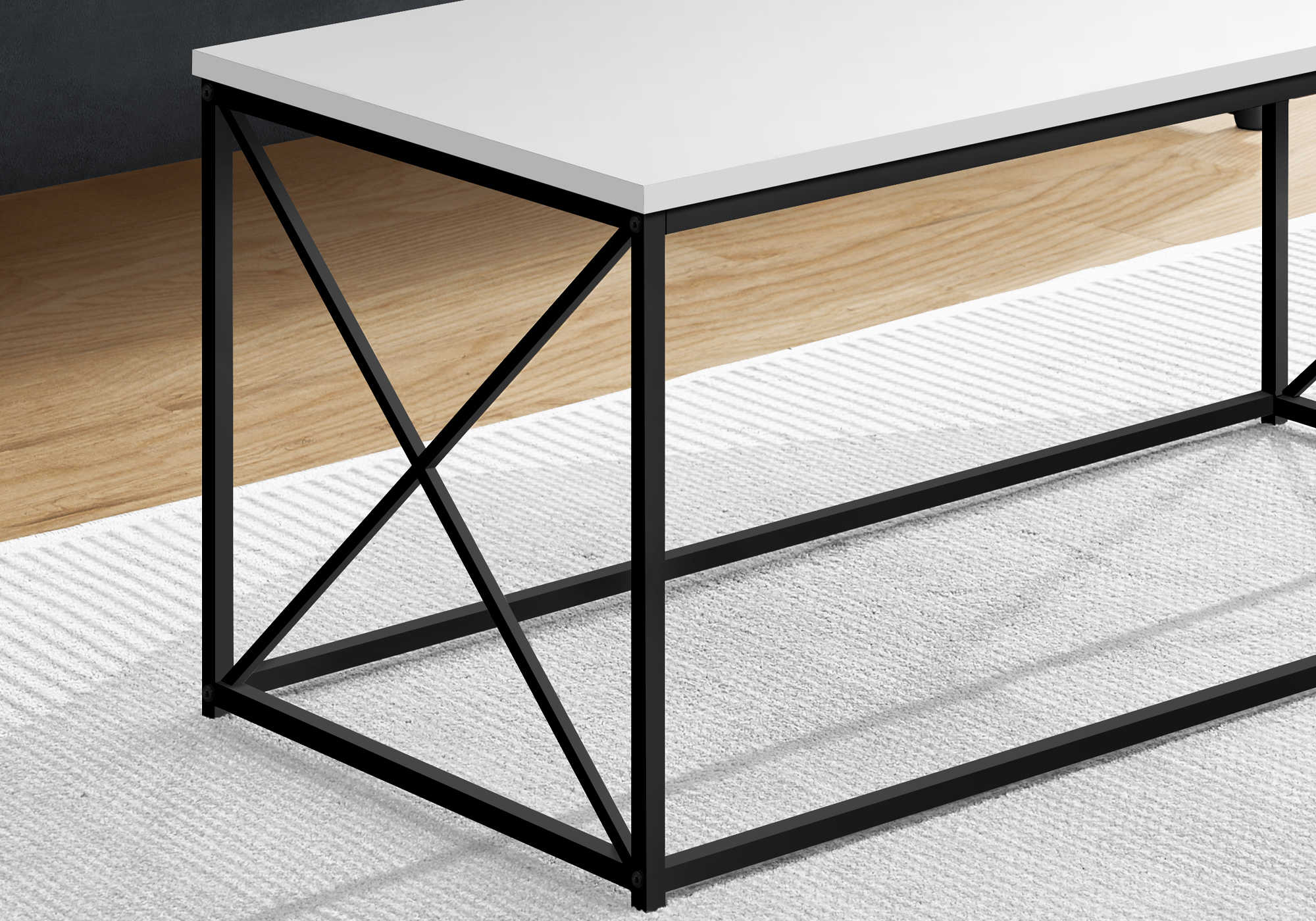 TABLE BASSE - 40"L / BLANC / METAL NOIR ( Meuble Mtl ) 