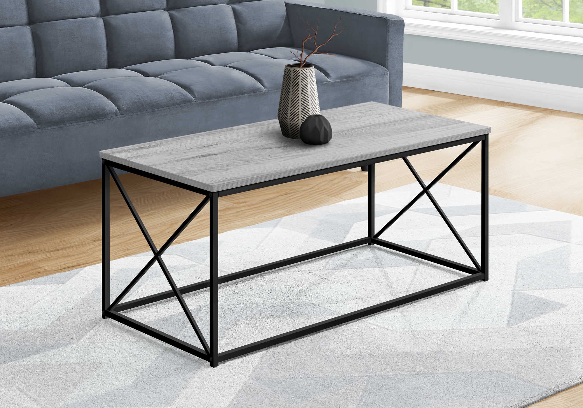 TABLE BASSE - 40"L / GRIS / METAL NOIR Meuble Mtl ) 