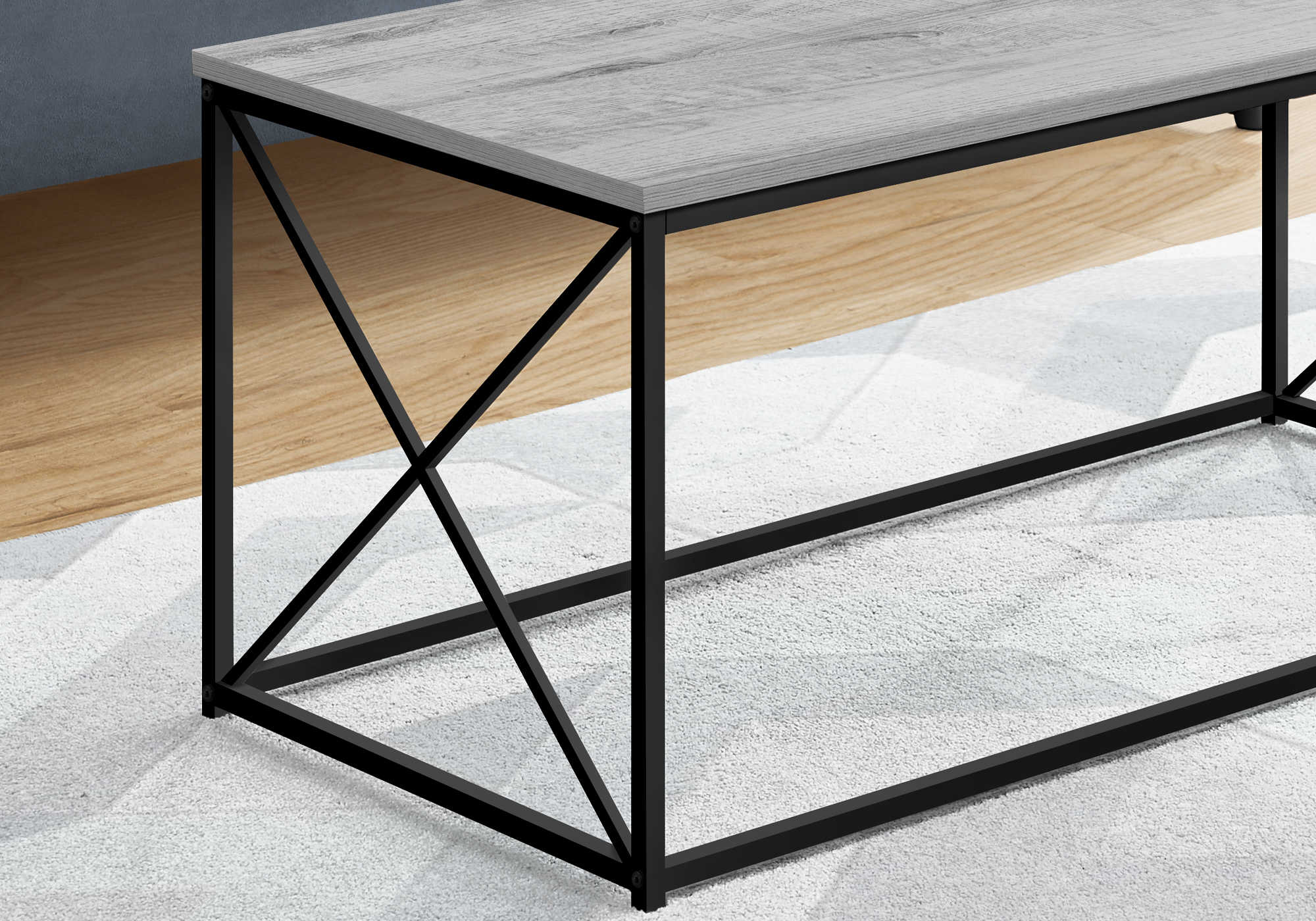 TABLE BASSE - 40"L / GRIS / METAL NOIR Meuble Mtl ) 