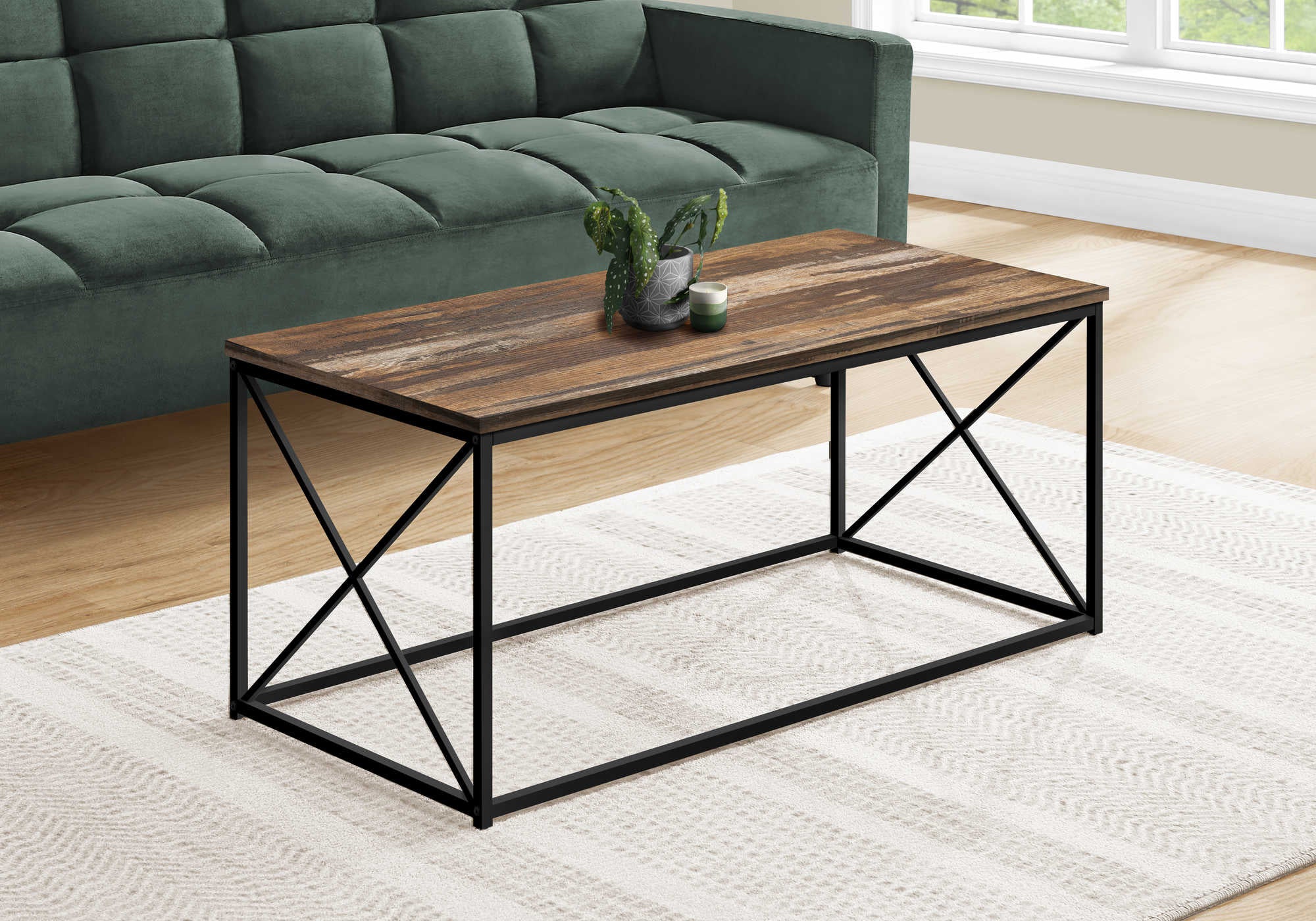 TABLE À CAFÉ - 40"L / RÉCUPÉRATION BRUN / MÉTAL NOIR ( Meuble Mtl ) 