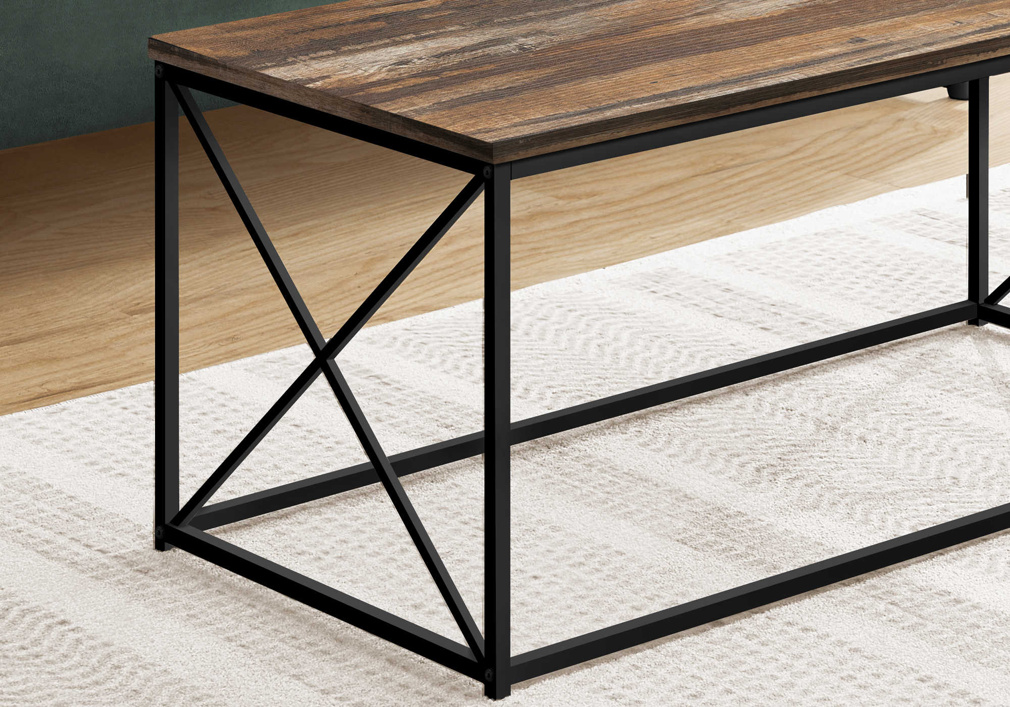 TABLE À CAFÉ - 40"L / RÉCUPÉRATION BRUN / MÉTAL NOIR ( Meuble Mtl ) 