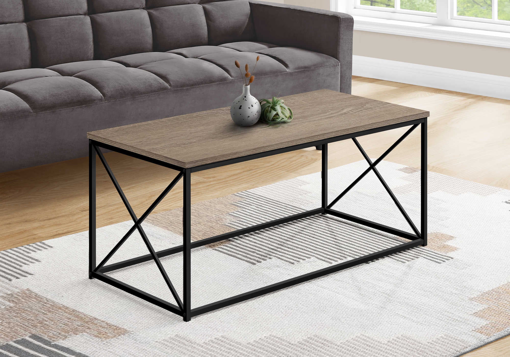 TABLE BASSE - 40"L / TAUPE FONCE / METAL NOIR ( Meuble Mtl ) 