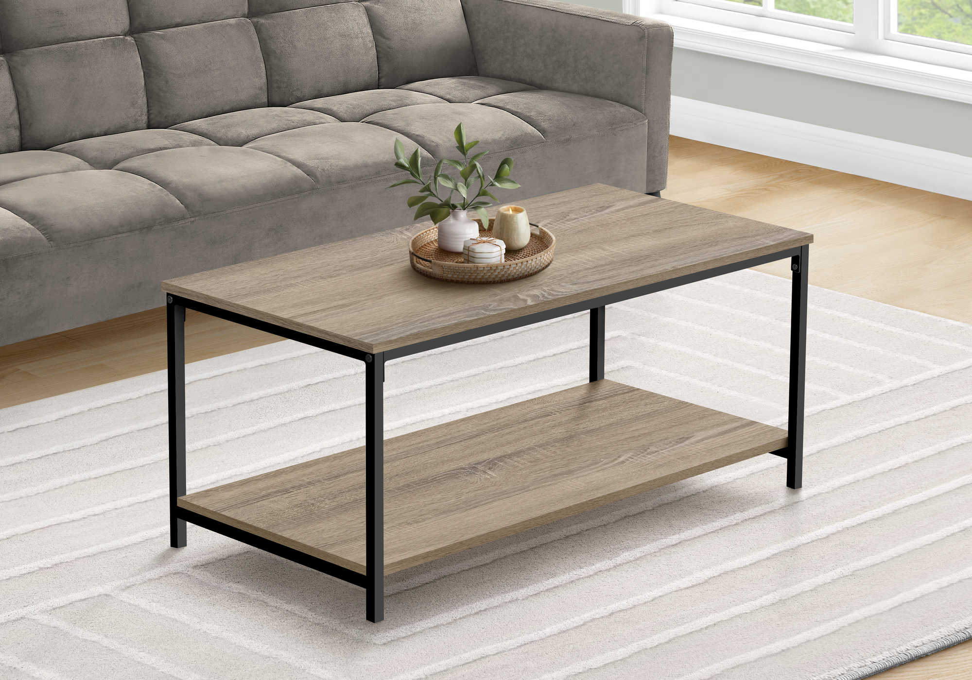 TABLE BASSE - 40"L / TAUPE FONCE / METAL NOIR ( Meuble Mtl ) 
