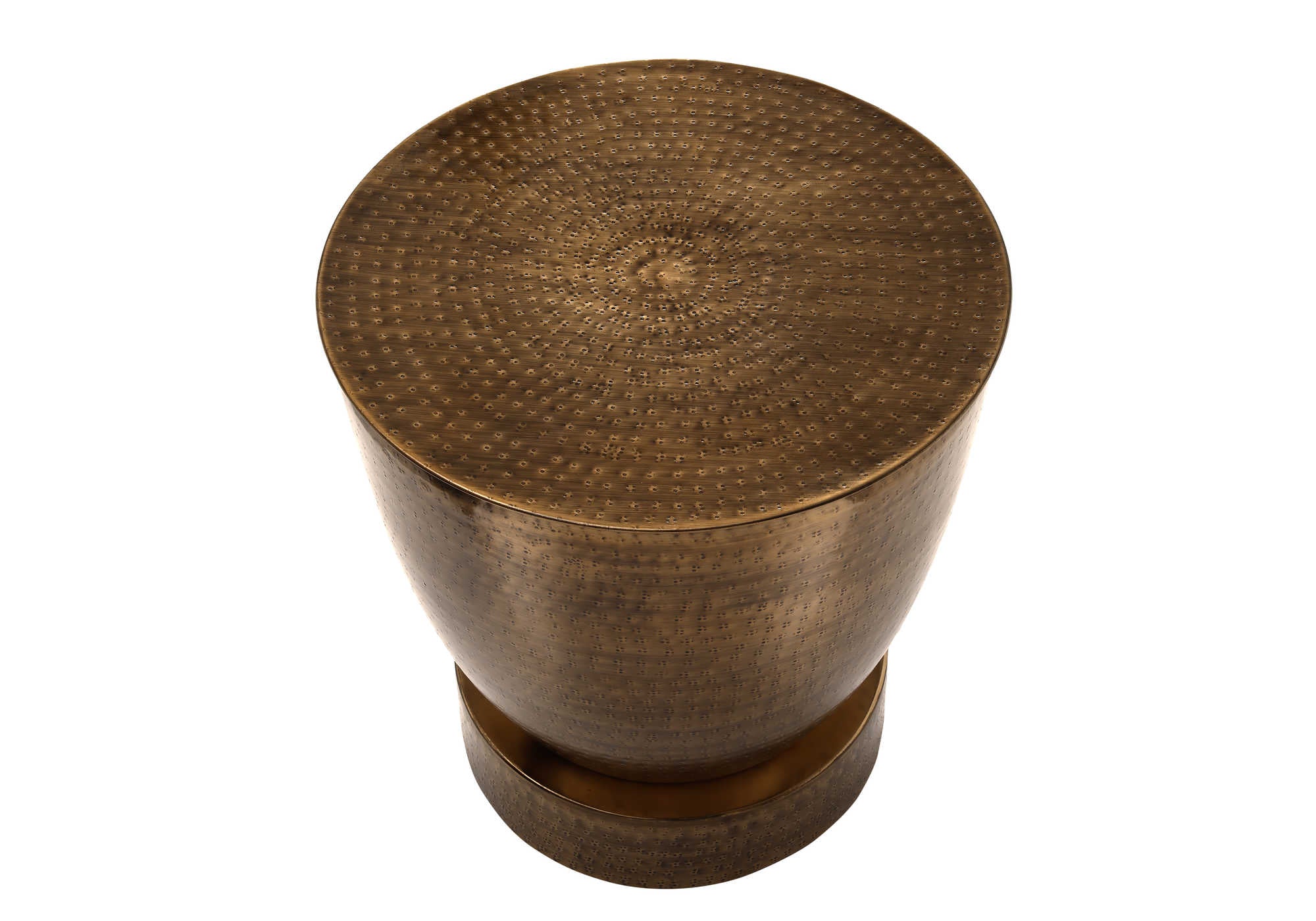 TABLE D'ACCENT - 22"H / EXTRÉMITÉ DU TAMBOUR EN FER CUIVRE ANTIQUE