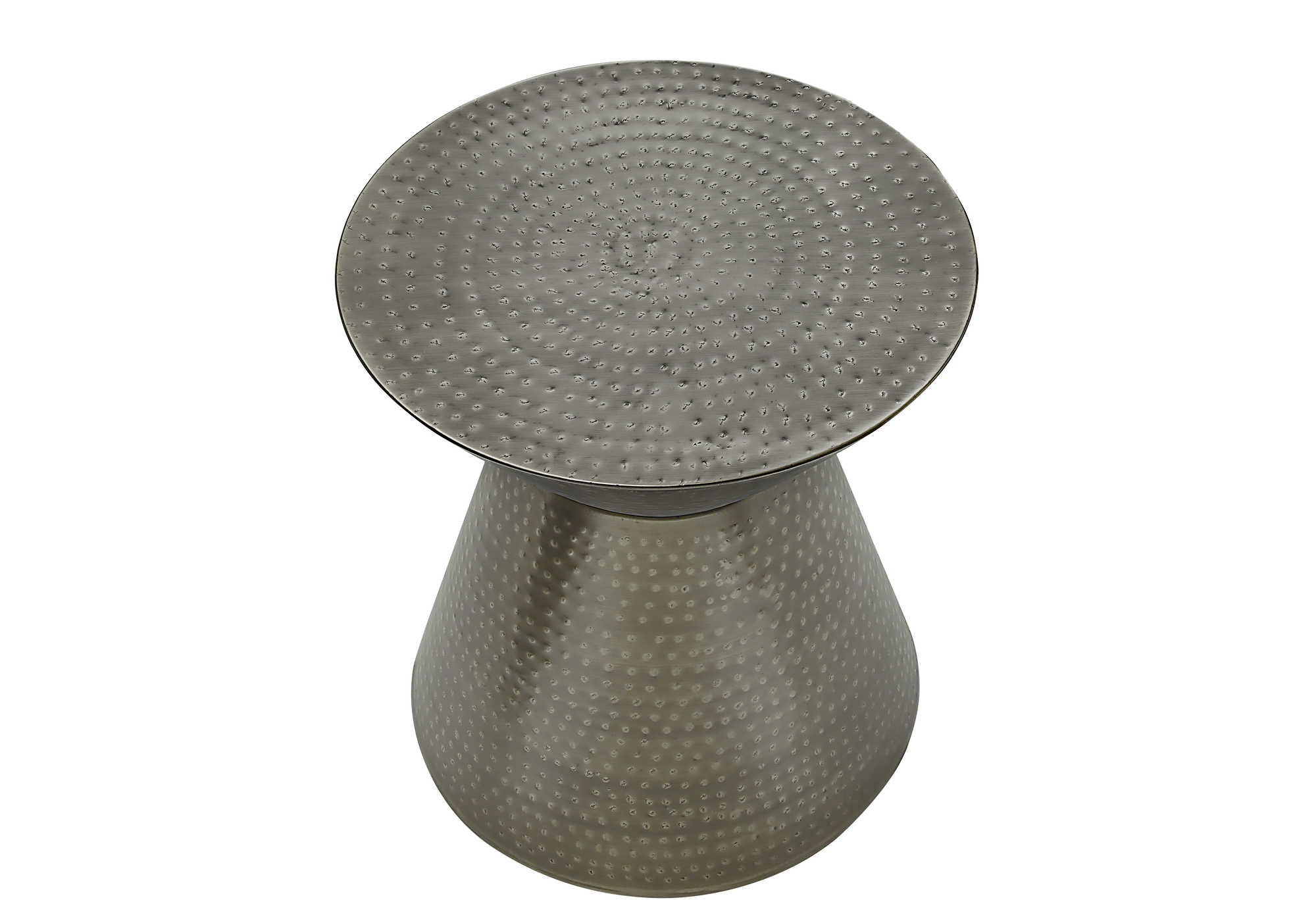 TABLE D'ACCENT - 22"H / BOUT DE TAMBOUR EN FER MÉTAL GRIS ARGENT