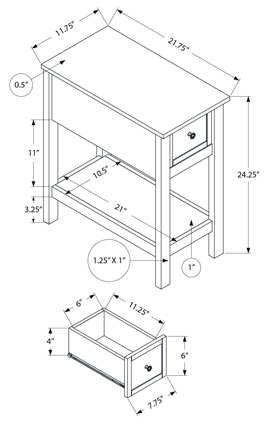 TABLE D'ACCENT - 24"H / BLANC ANTIQUE / PLACAGE ESPRESSO