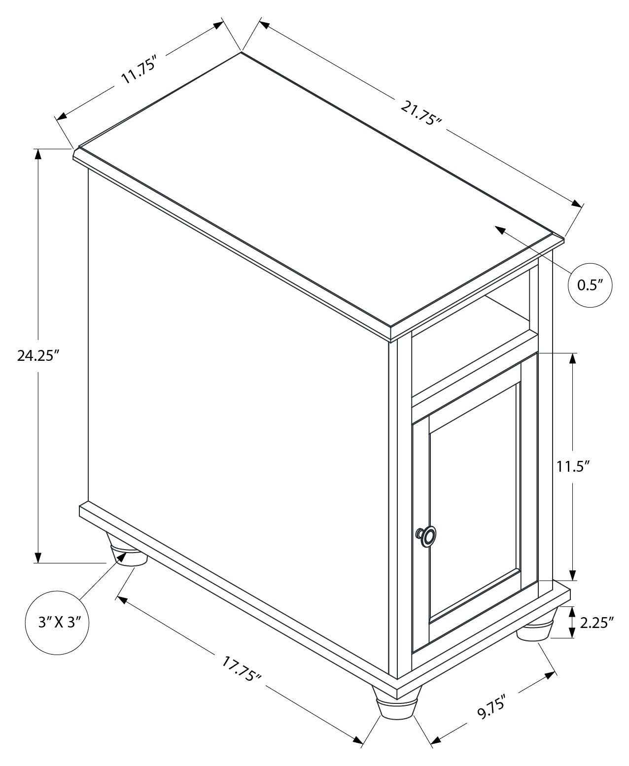 TABLE D'ACCENT - 24"H / BLANC ANTIQUE / PLACAGE ESPRESSO