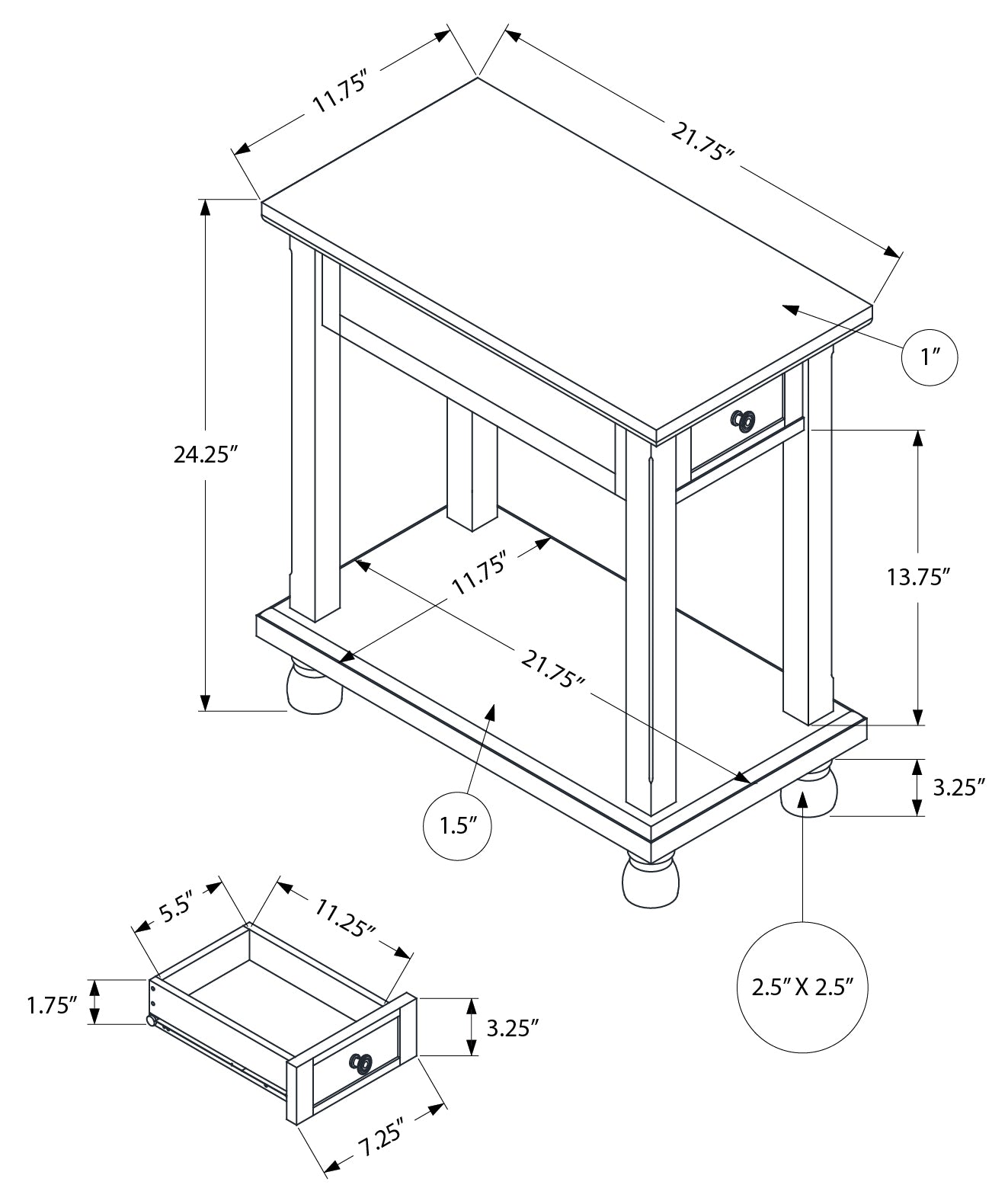 TABLE D'ACCENT - 24"H / TABLE DE BOUT EN PLACAGE ESPRESSO
