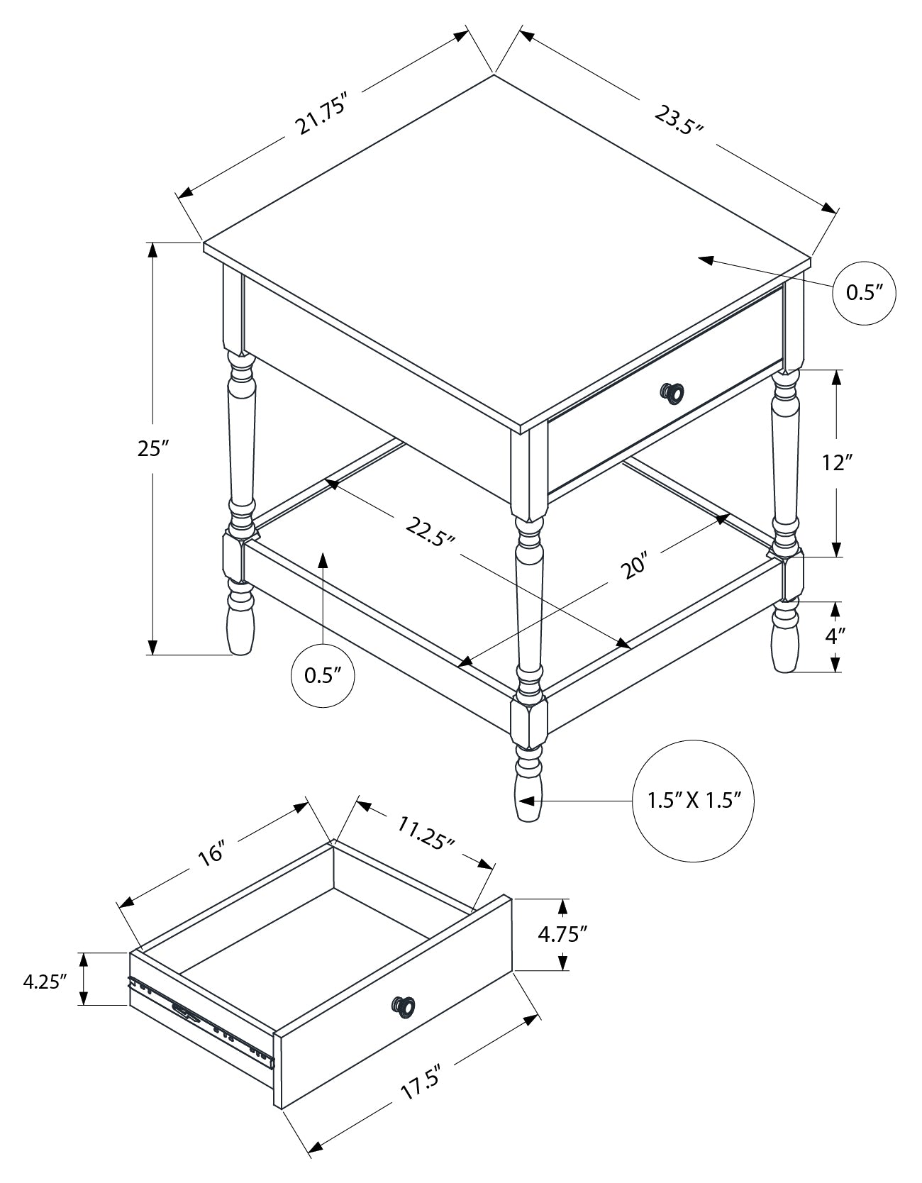 TABLE D'ACCENT - 25"H / TABLE DE BOUT PLACAGE NOYER FONCÉ
