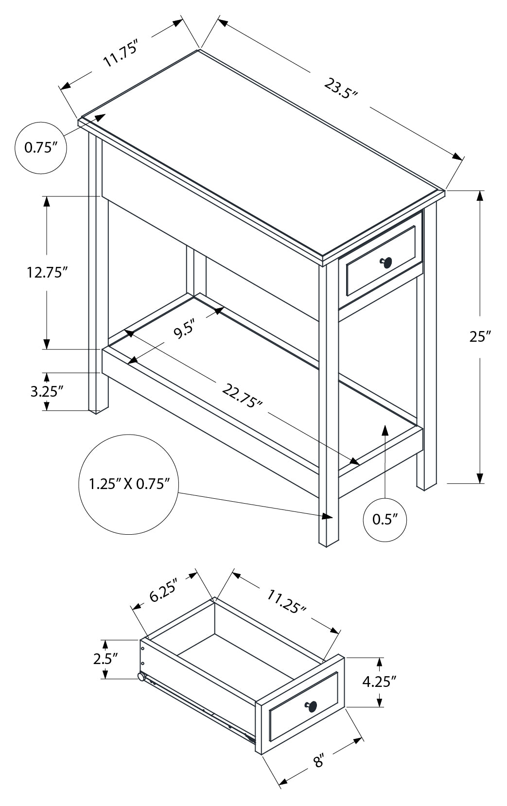 TABLE D'ACCENT - 25"H / TABLE DE BOUT PLACAGE NOYER FONCÉ