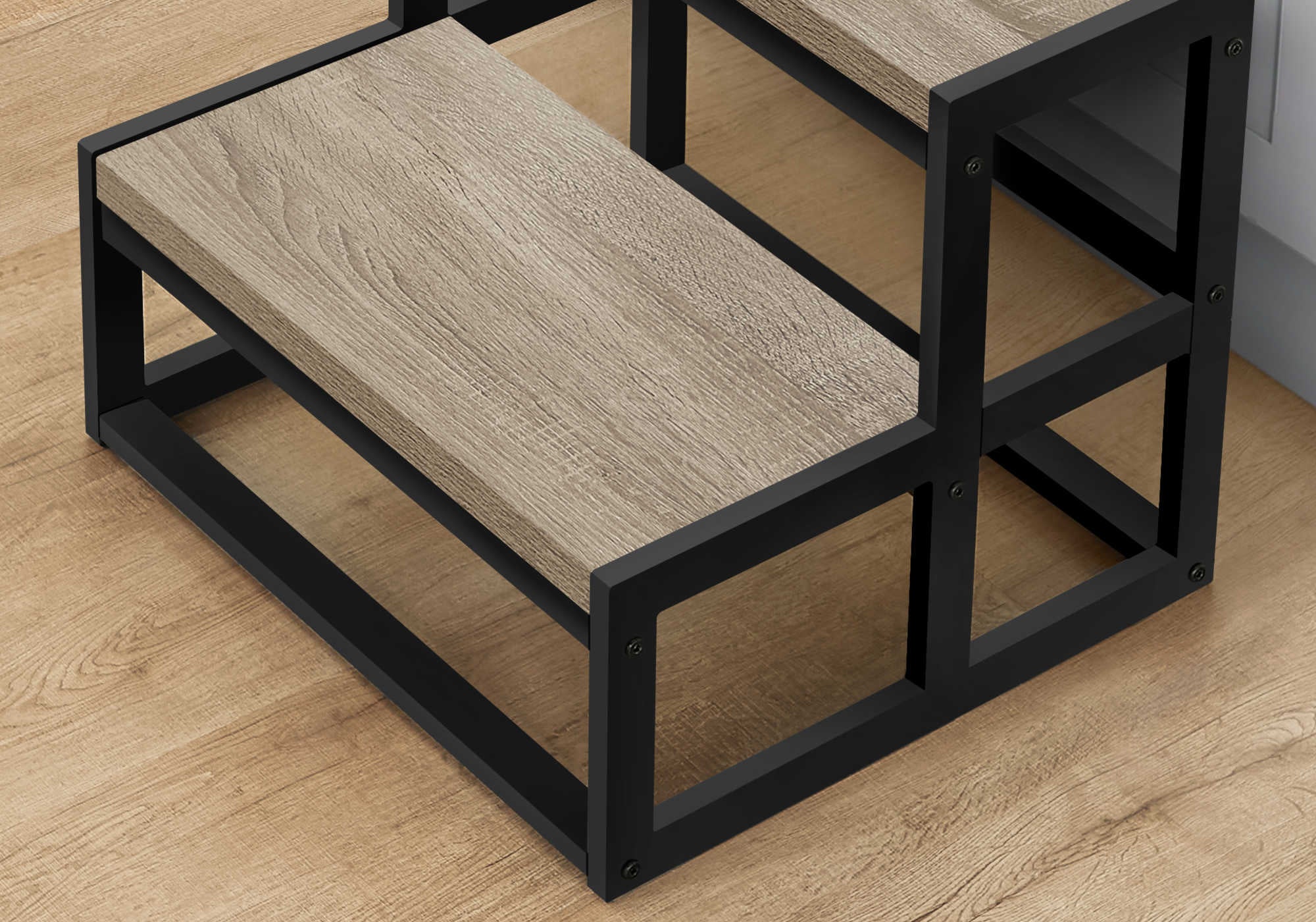 ÉCHELLE - TABOURET 2 MARCHES / TAUPE FONCÉ / MÉTAL NOIR