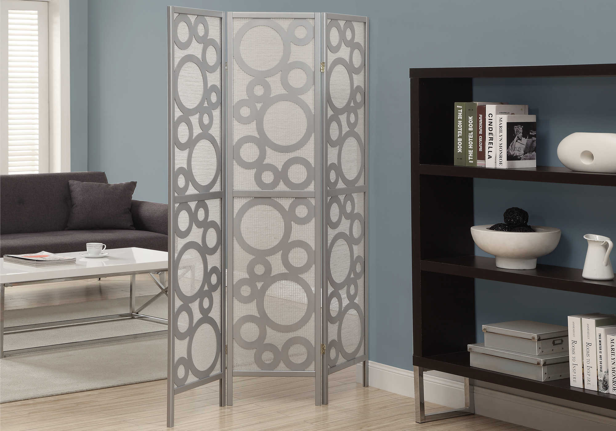 PARAVENT - 3 PANNEAUX / ARGENT " BUBBLE DESIGN " ( Meuble Mtl ) 