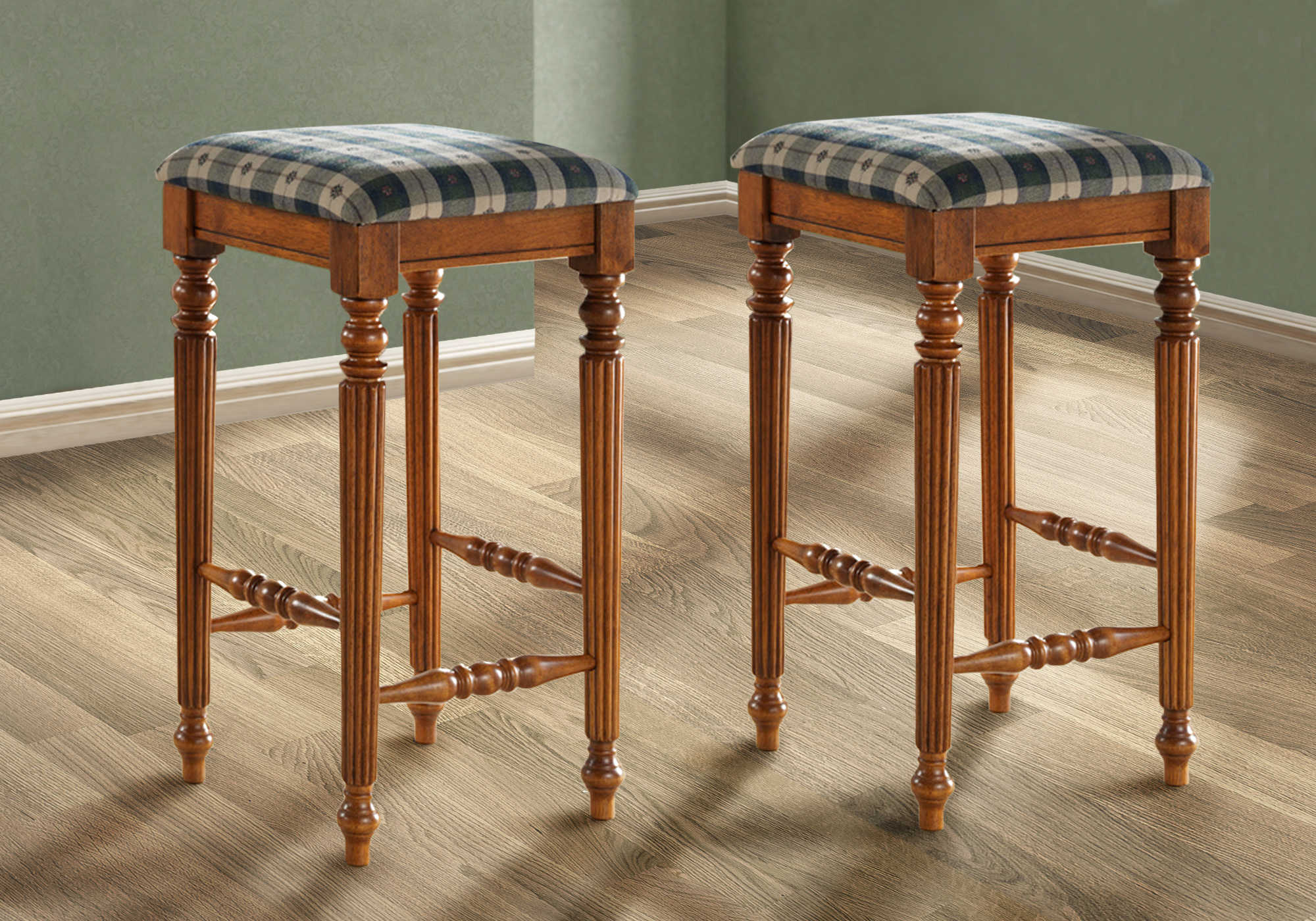 TABOURET DE BAR - 2PCS / 29"H / BOIS MASSIF CHENE FONCE ( Meuble Mtl )