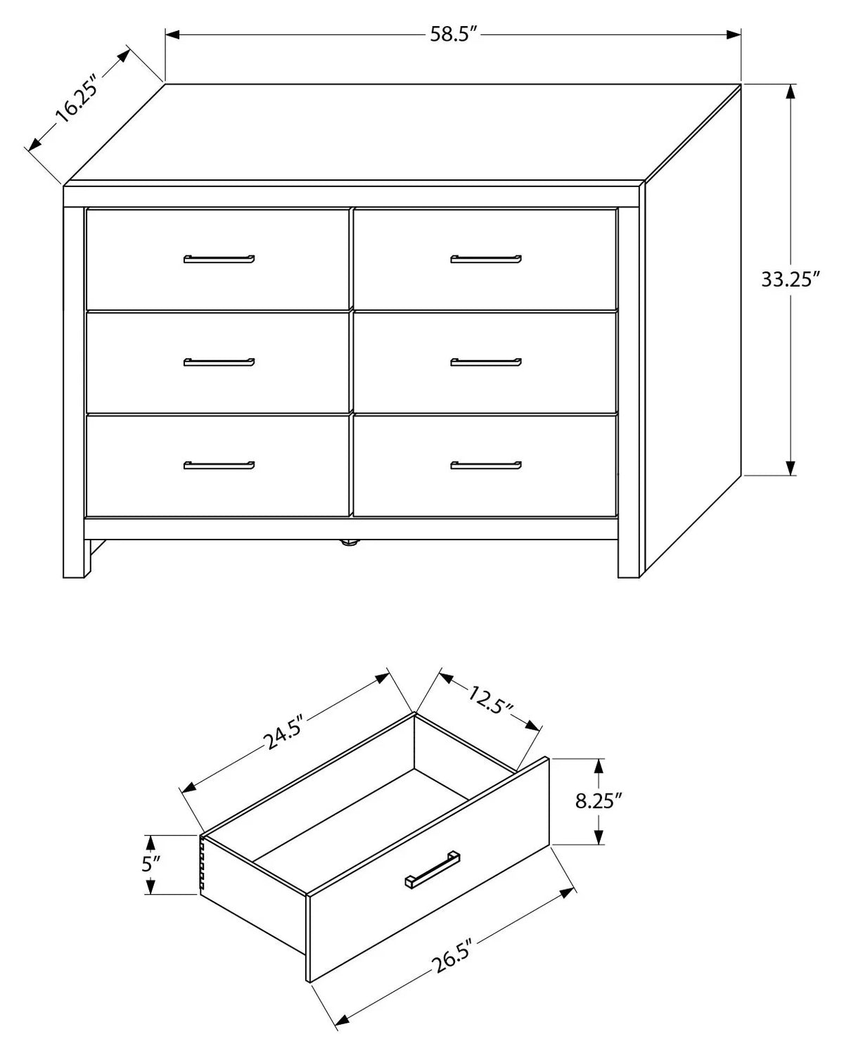 Commode 6 tiroirs – Fini gris graphite