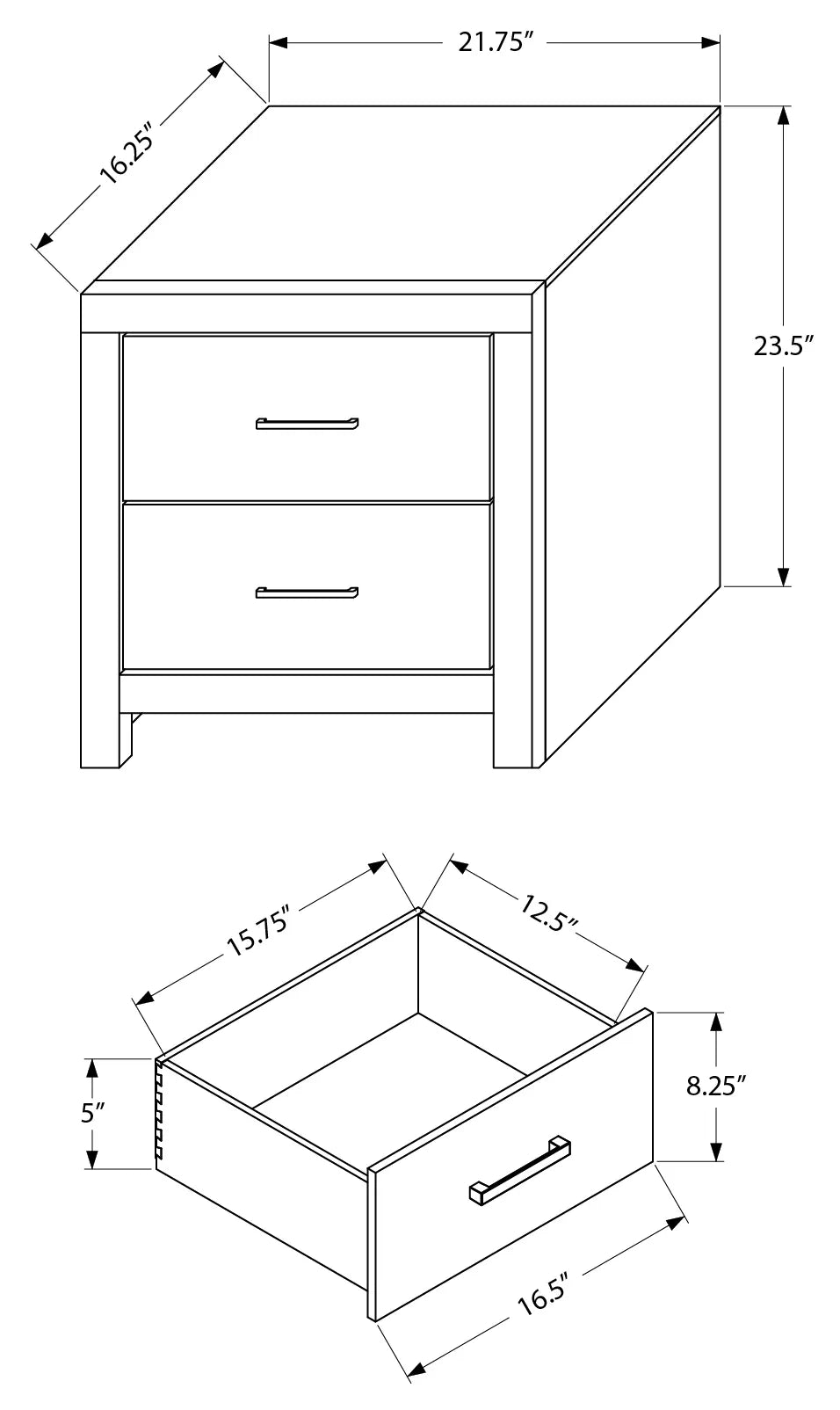Table de chevet 2 tiroirs – Fini gris graphite