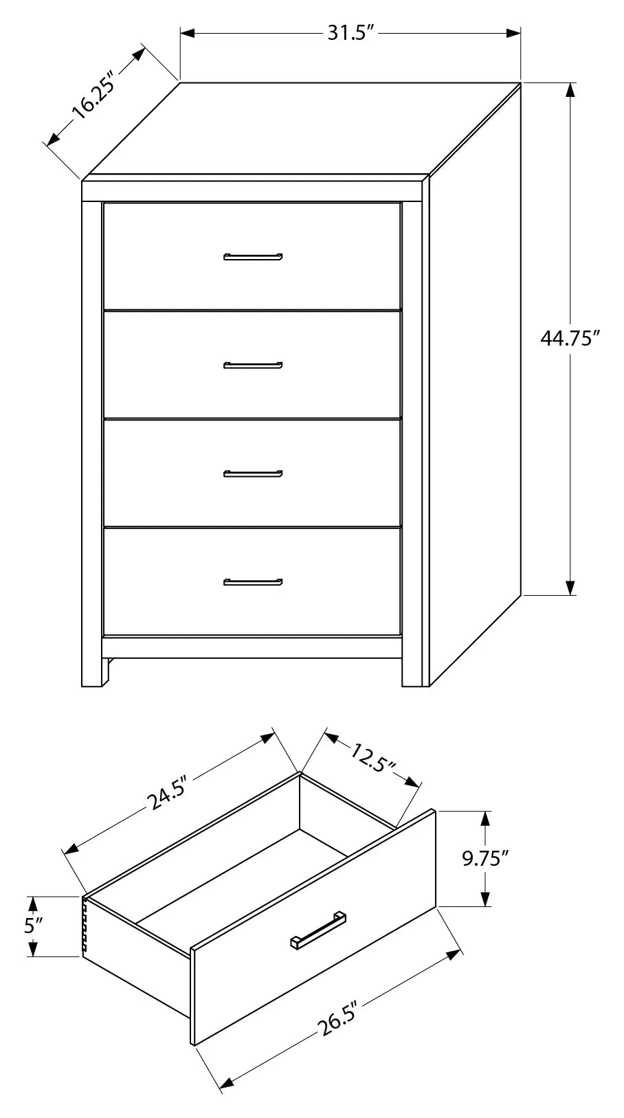 Commode 4 tiroirs – Fini gris graphite