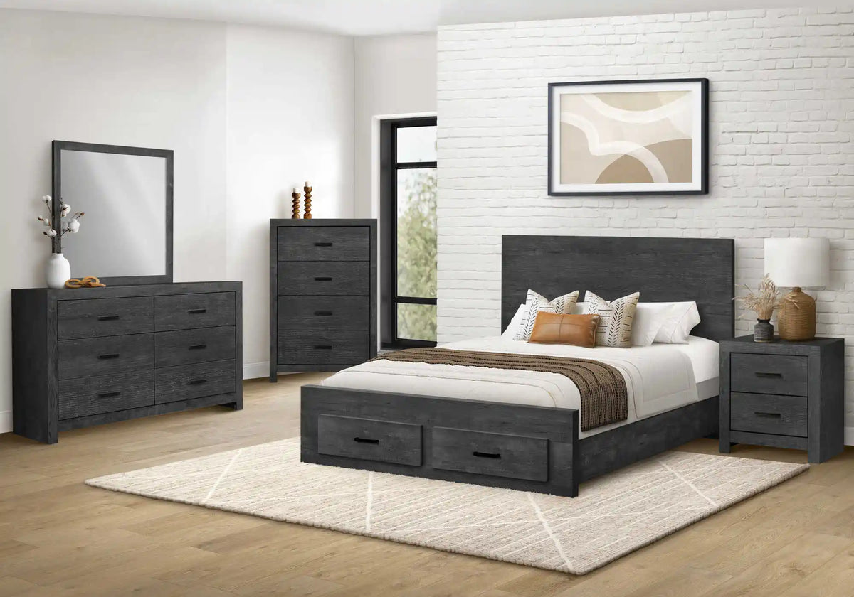Lit Queen – Gris graphite avec 2 tiroirs de rangement