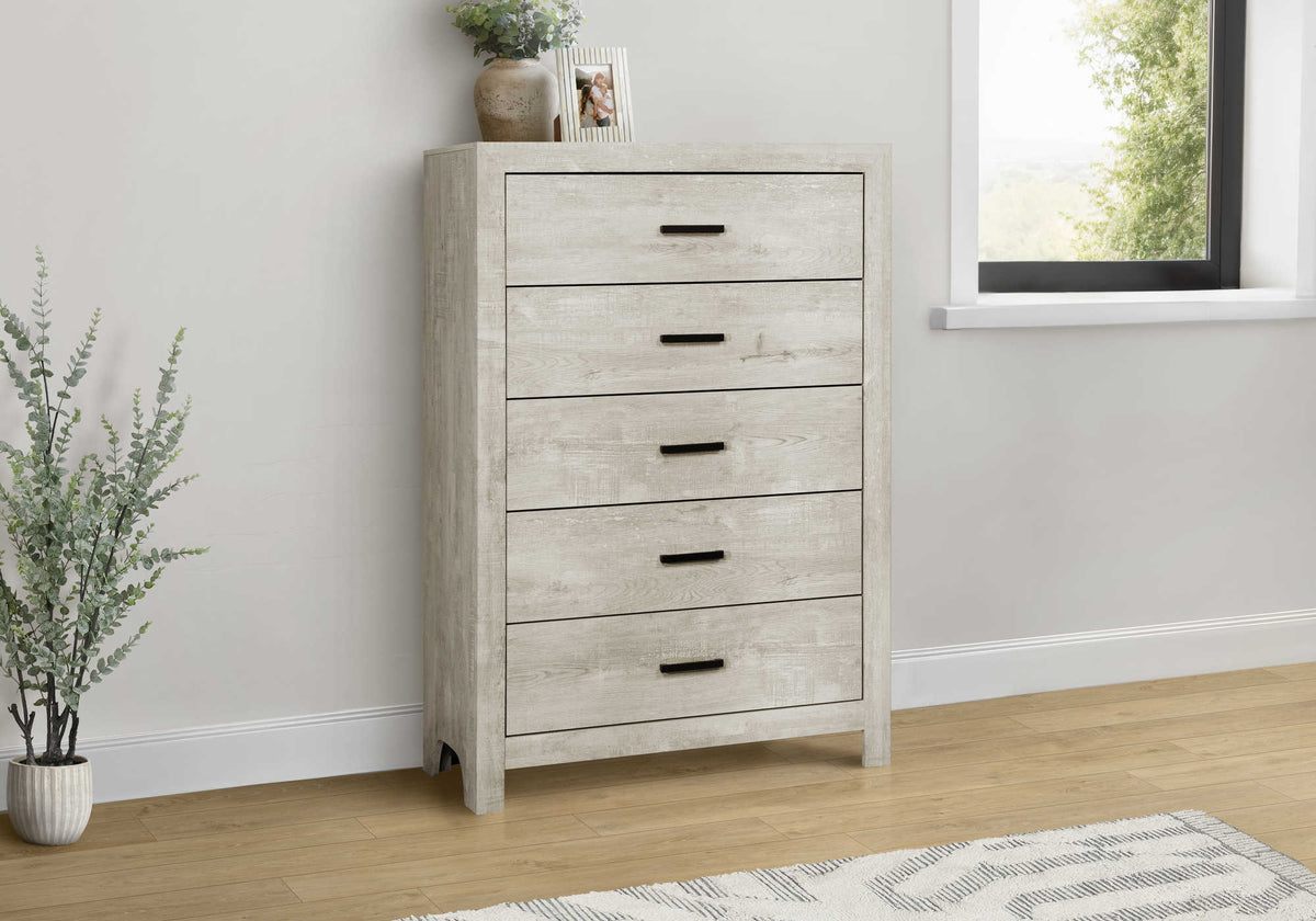 Commode 5 tiroirs – Fini chêne blanchi