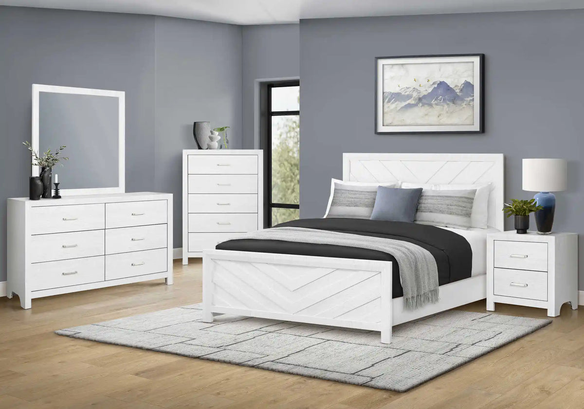 Ensemble de chambre Queen 5 pièces – Fini chêne blanc