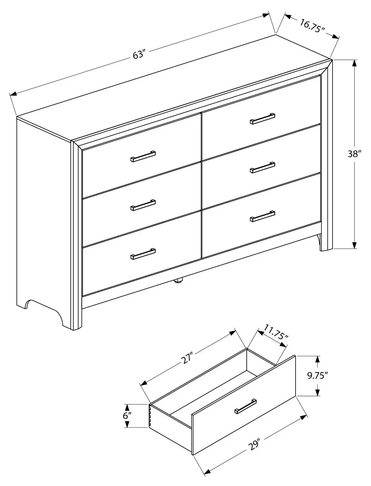 Commode 6 tiroirs – Fini chêne blanc