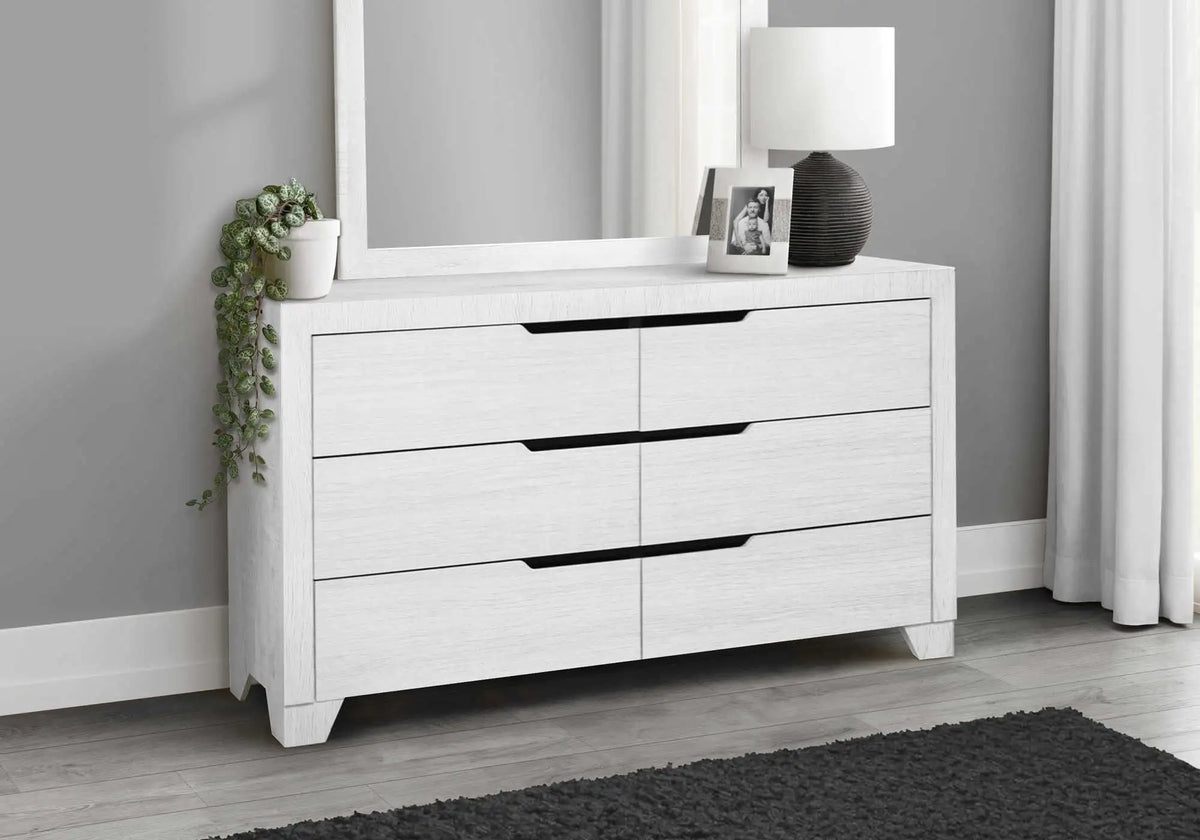 Commode 6 Tiroirs Monarch Specialties Fini Grain de Bois Blanc