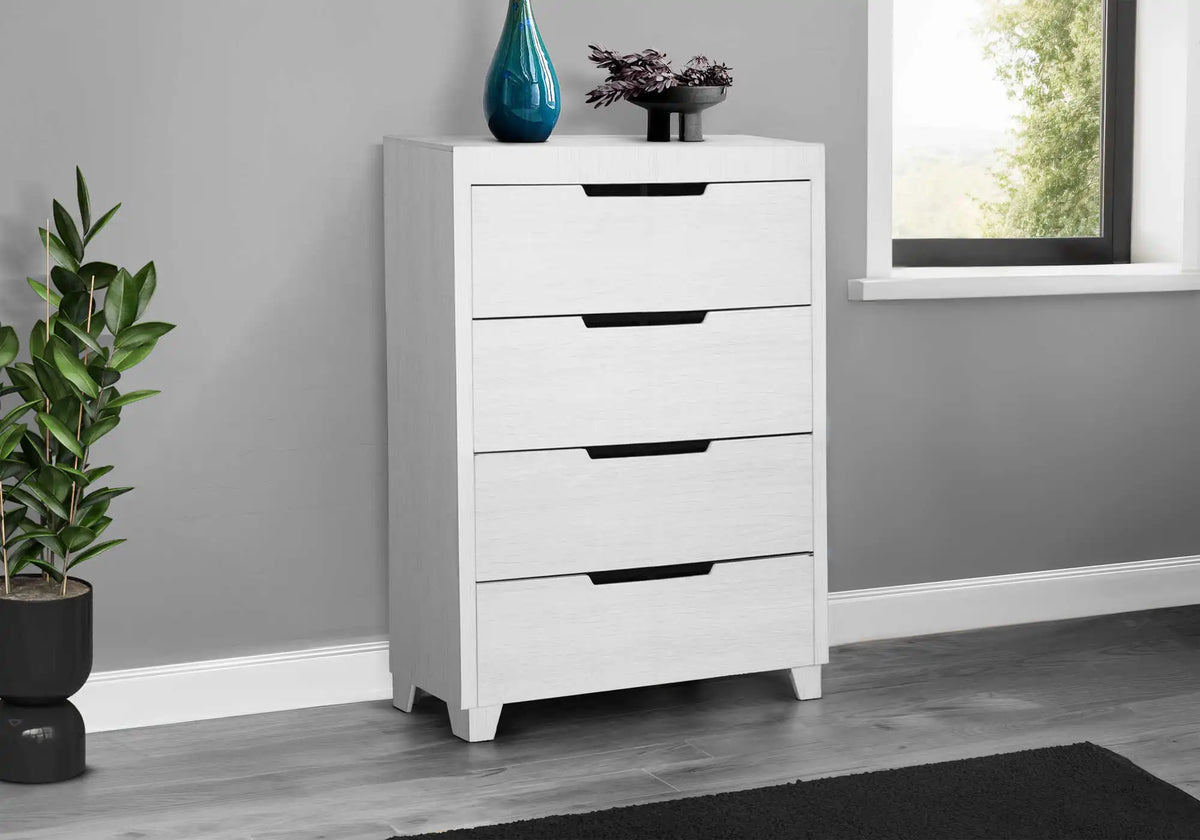 Chiffonnier 4 Tiroirs Monarch Specialties Fini Grain de Bois Blanc