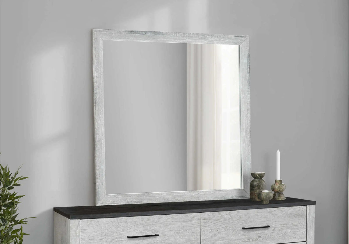 Miroir mural carré gris effet bois récupéré – 39,5 po