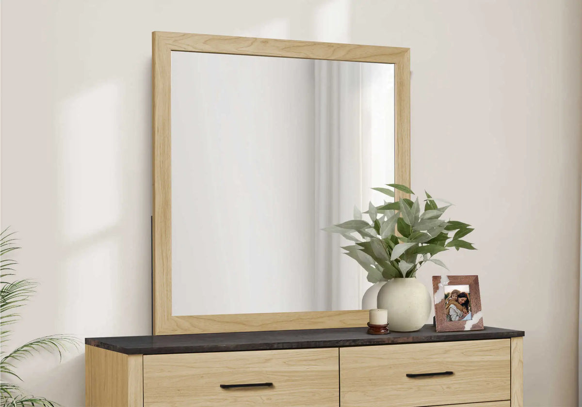 Miroir mural carré en chêne clair – 39,5 po