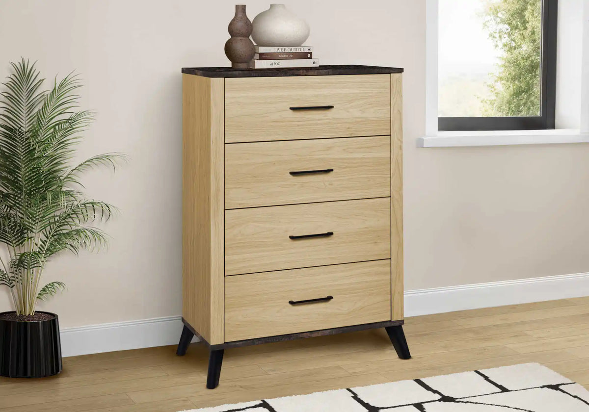 Commode 4 tiroirs en chêne clair avec dessus noir