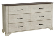 Commode 6 tiroirs en chêne blanchi avec dessus chêne brun