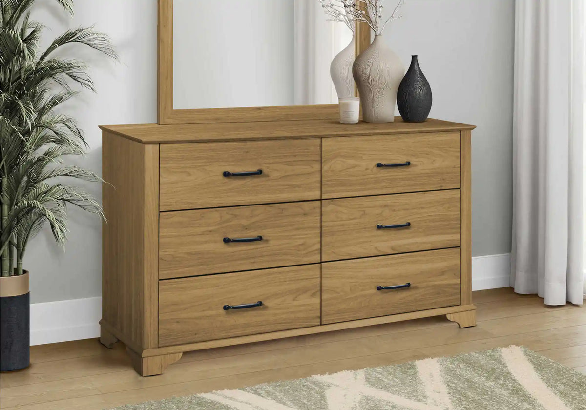 Commode 6 tiroirs en chêne moyen – Style transitionnel