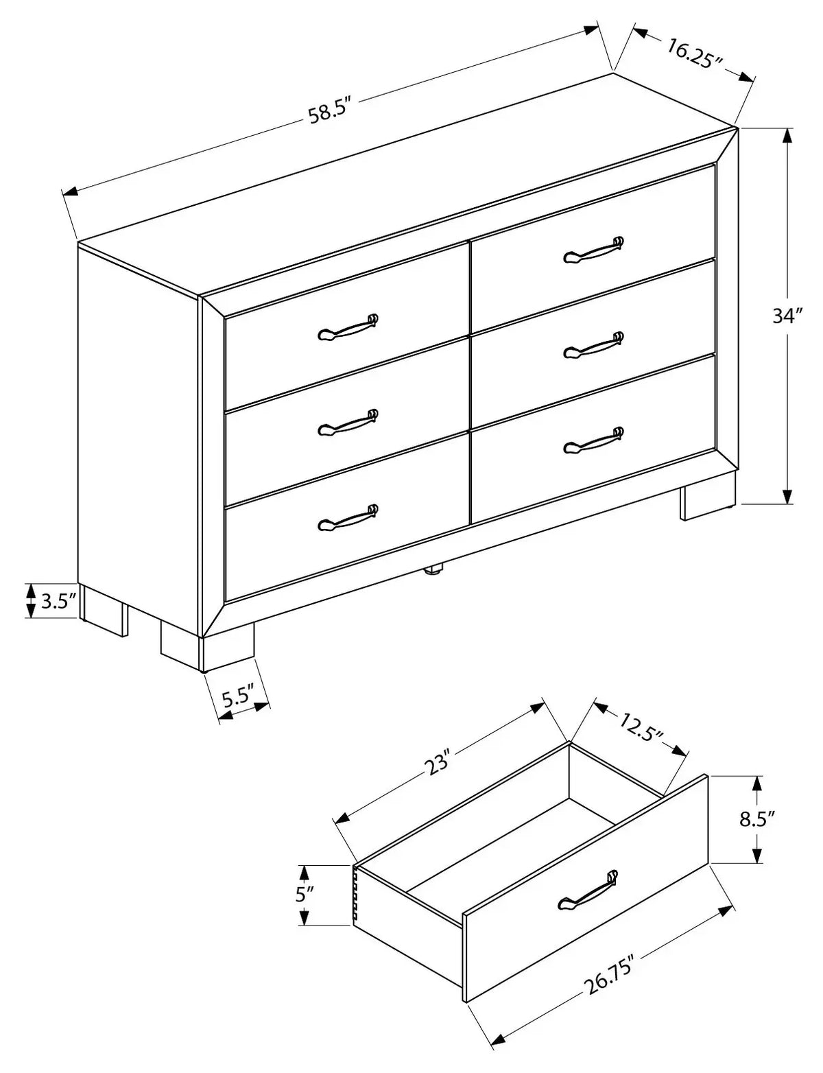 Commode 6 tiroirs – Fini chêne rustique