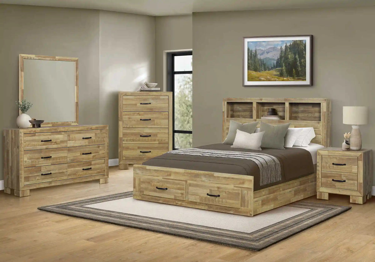 Monarch Specialties Lit Queen avec rangement – Fini chêne moyen