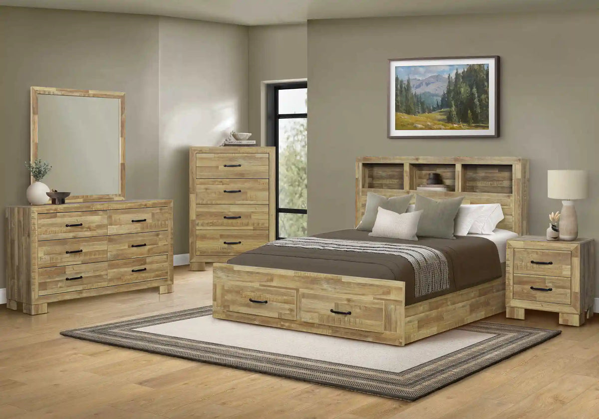 Ensemble de chambre Queen 5 pièces – Fini chêne moyen