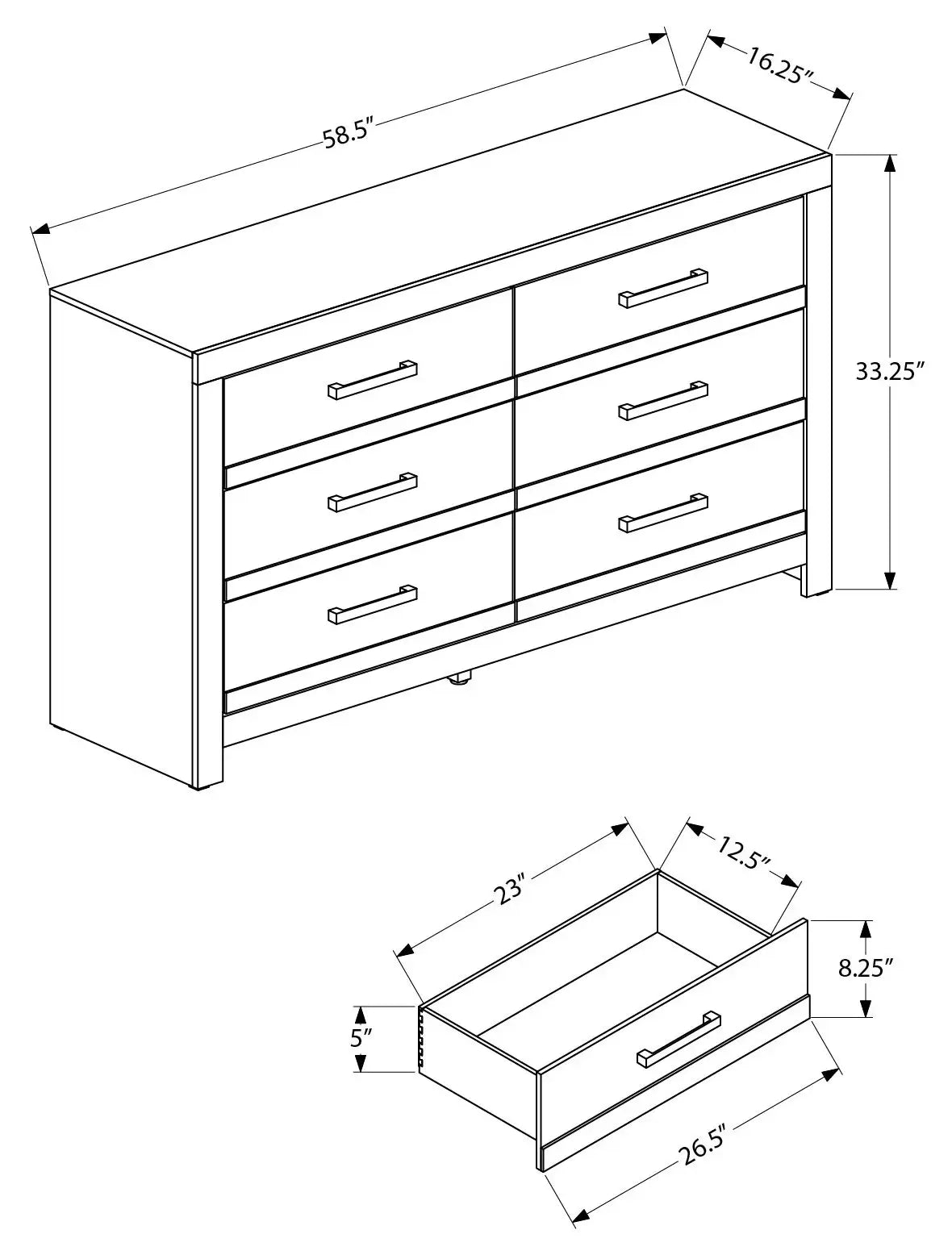 Commode 6 tiroirs – Fini gris bois récupéré