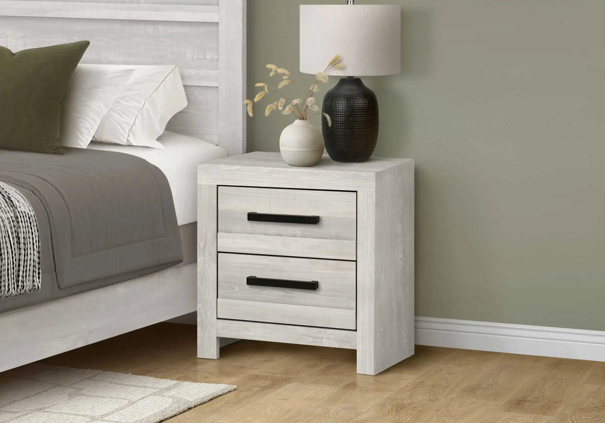 Table de chevet 2 tiroirs – Fini gris bois récupéré