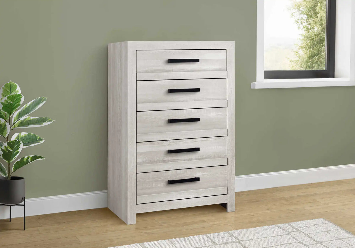 Commode 5 tiroirs – Fini gris bois récupéré