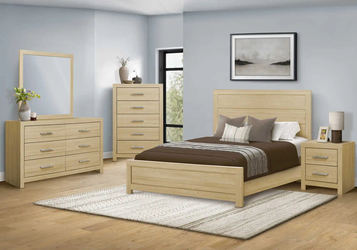 Ensemble de chambre à coucher 5 pièces avec lit Queen – Finition naturelle