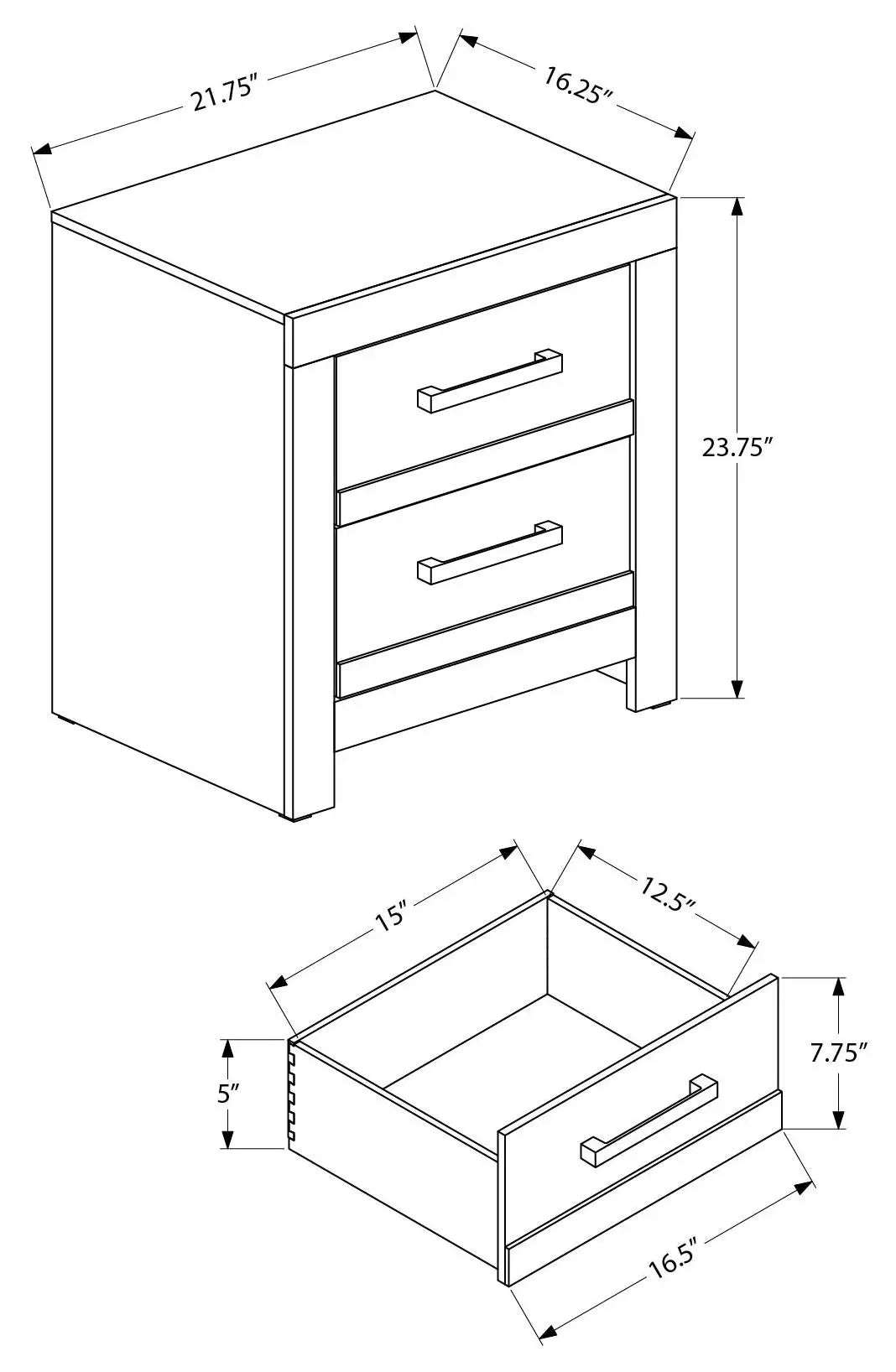 Table de chevet 2 tiroirs – Fini naturel