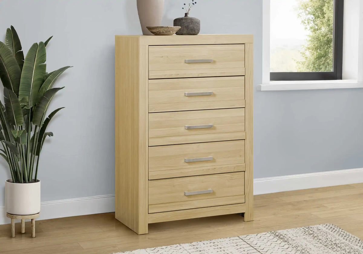 Commode 5 tiroirs pour chambre – Fini naturel