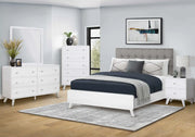 Ensemble de chambre Queen 5 pièces – Tissu gris et fini chêne blanc
