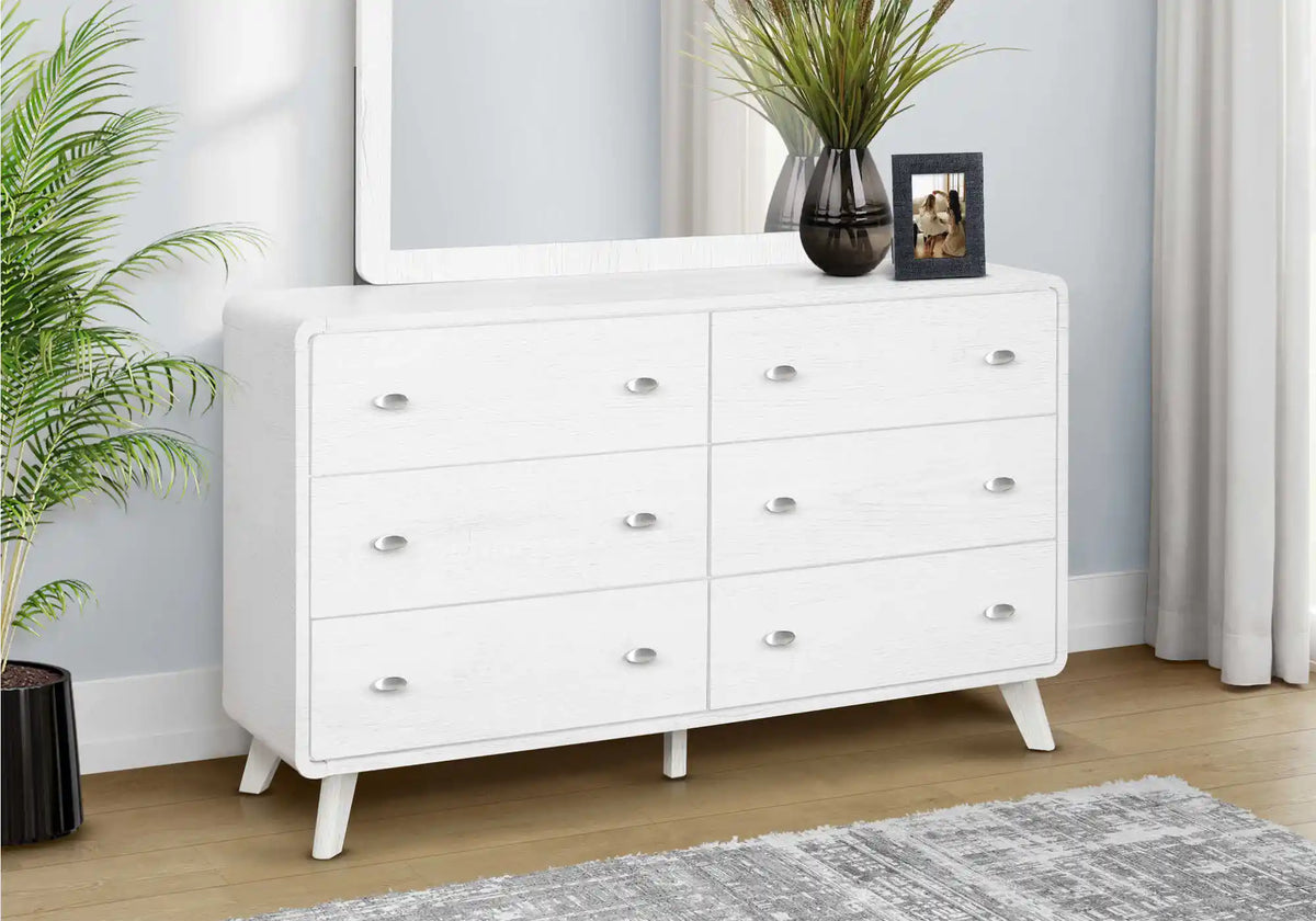 Ensemble de chambre Queen 5 pièces – Tissu gris et fini chêne blanc
