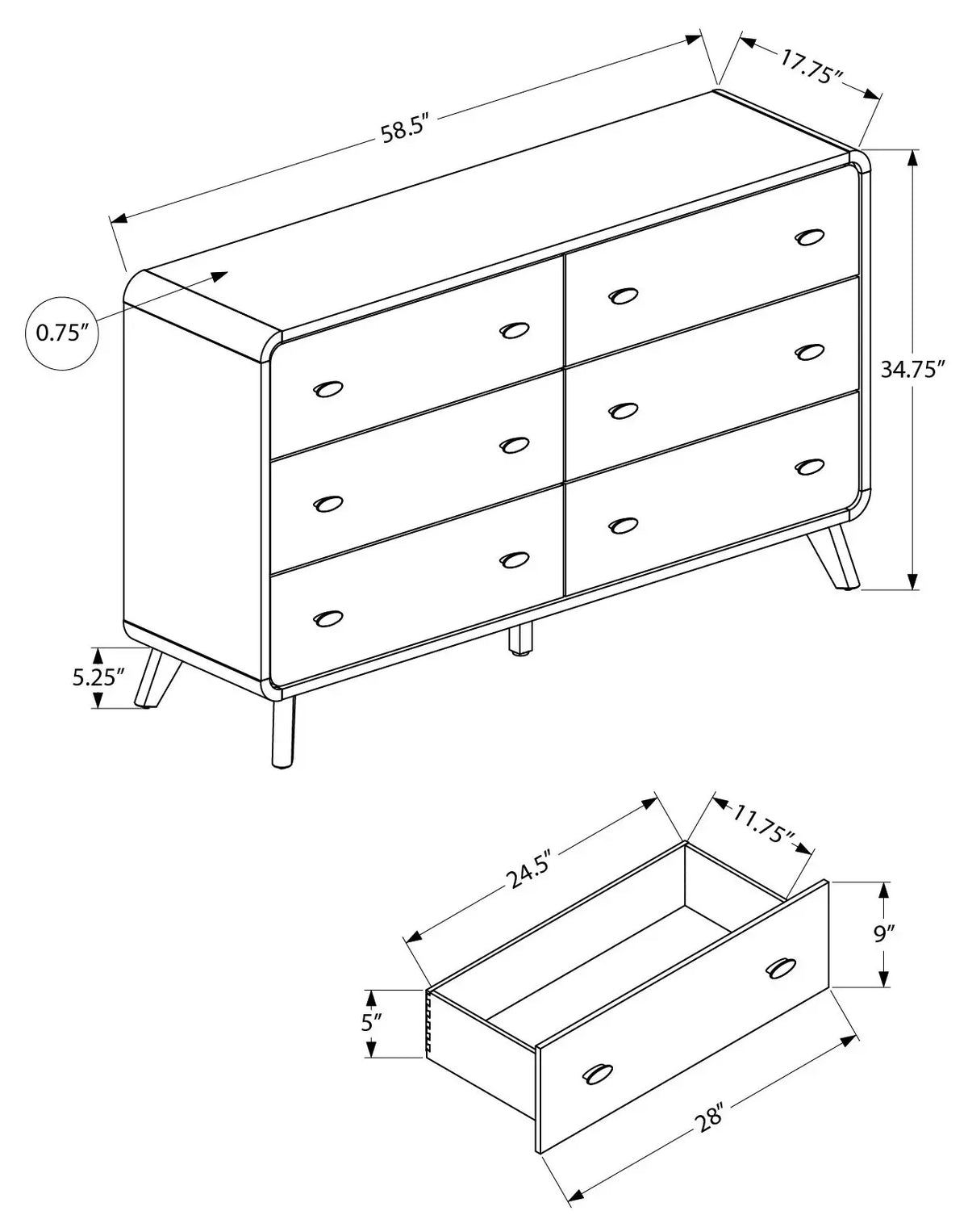Commode 6 tiroirs – Fini chêne blanc