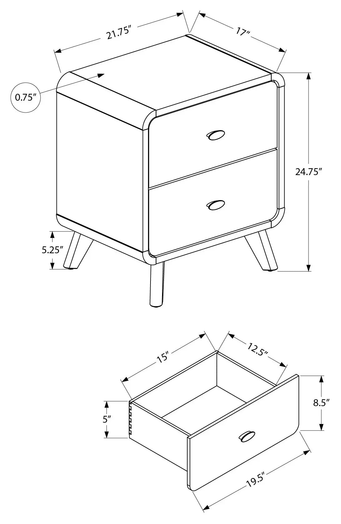 Table de chevet 2 tiroirs – Fini chêne blanc