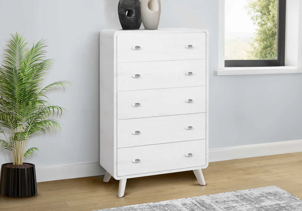 Commode haute 5 tiroirs – Fini chêne blanc